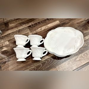 Vintage Colony Harvest 8 piece Milk Glass snack cup/plate set, service for 4
